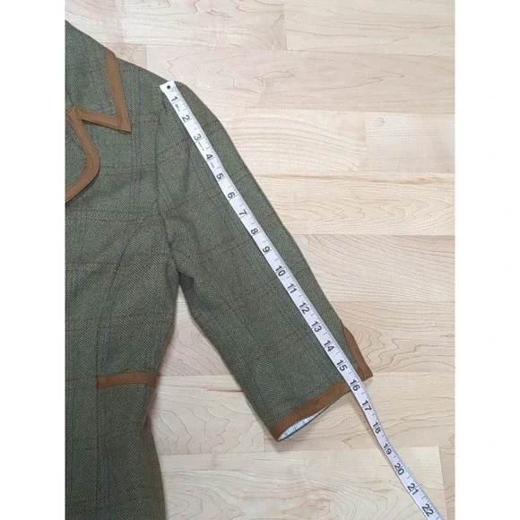 Dubarry Wool Tweed Equestrian Herringbone Blazer Jacket 3/4‎ Sleeve Green Tan 36